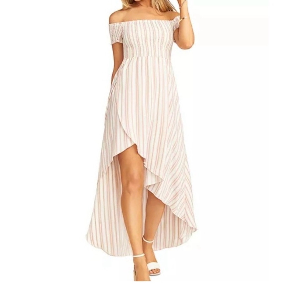 Show Me Your MuMu Off-Shoulder Striped High Low Dress